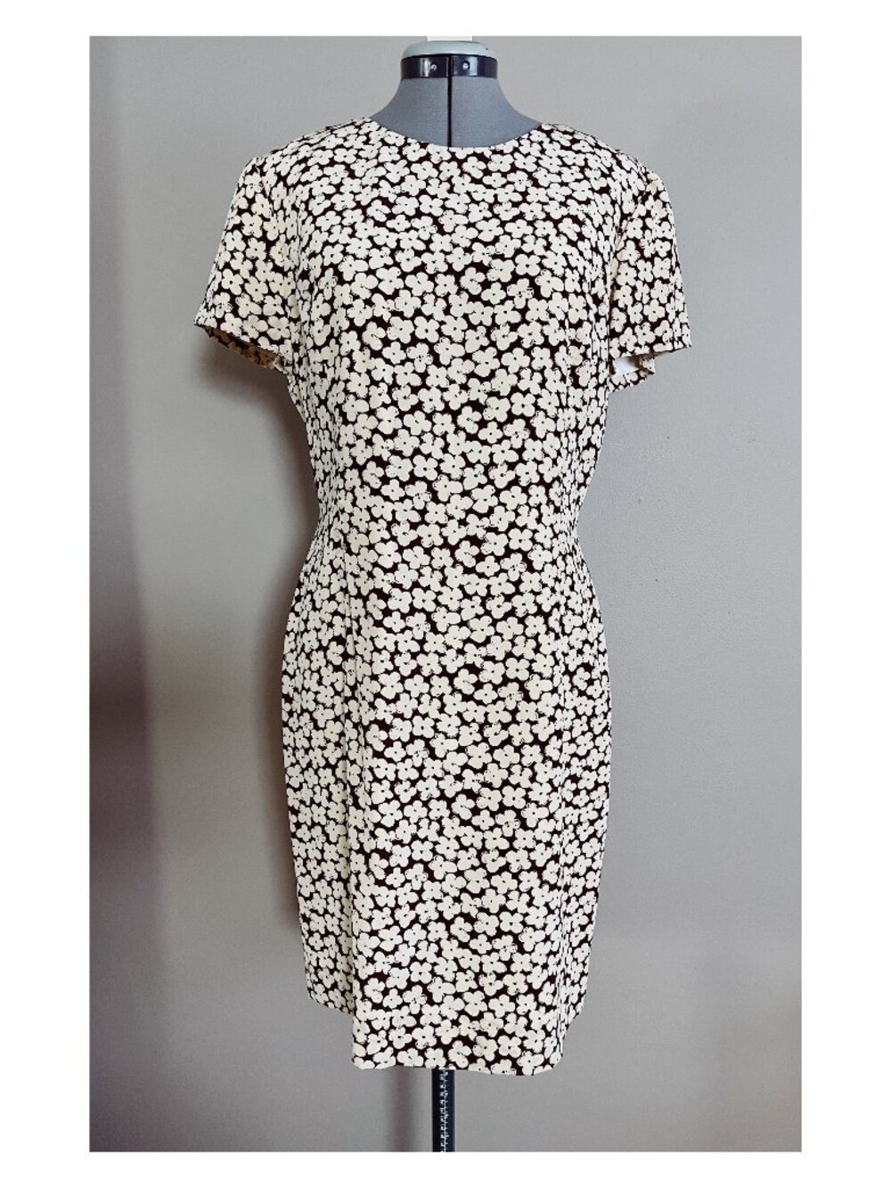 VTG Ann Taylor Sz 8 Ditsy Floral Silk Knee length Dress Brown and Ivory Print